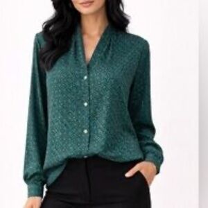 Nine West NWT Teal Green Geometric Blouse